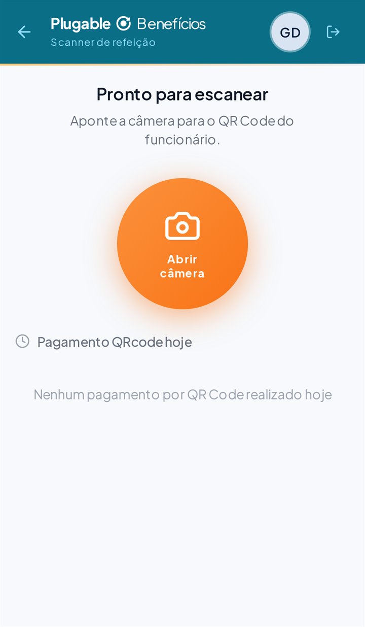 Tela do garçom escaneando o QR Code do funcionário