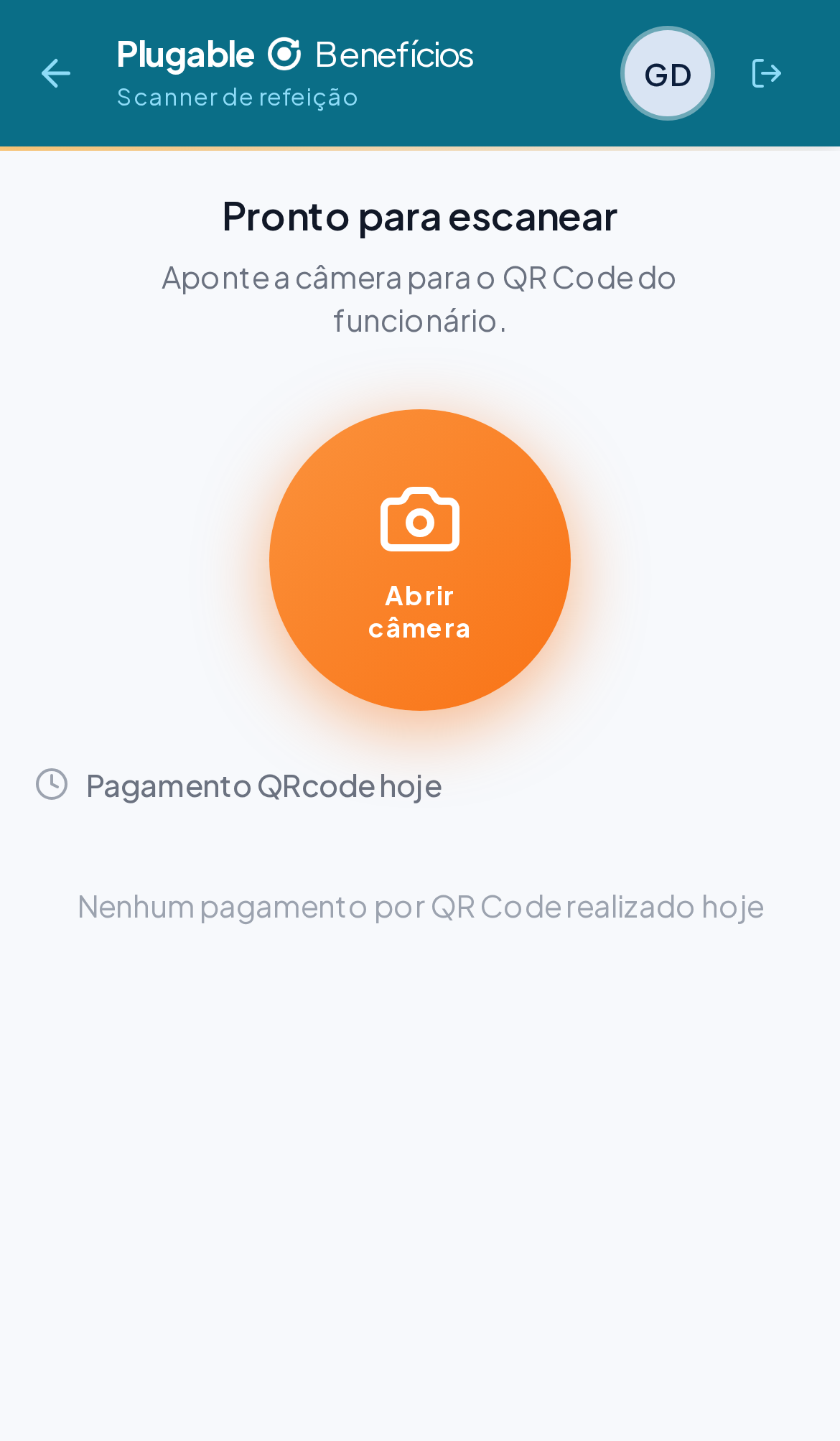 Tela do garçom escaneando o QR Code do funcionário
