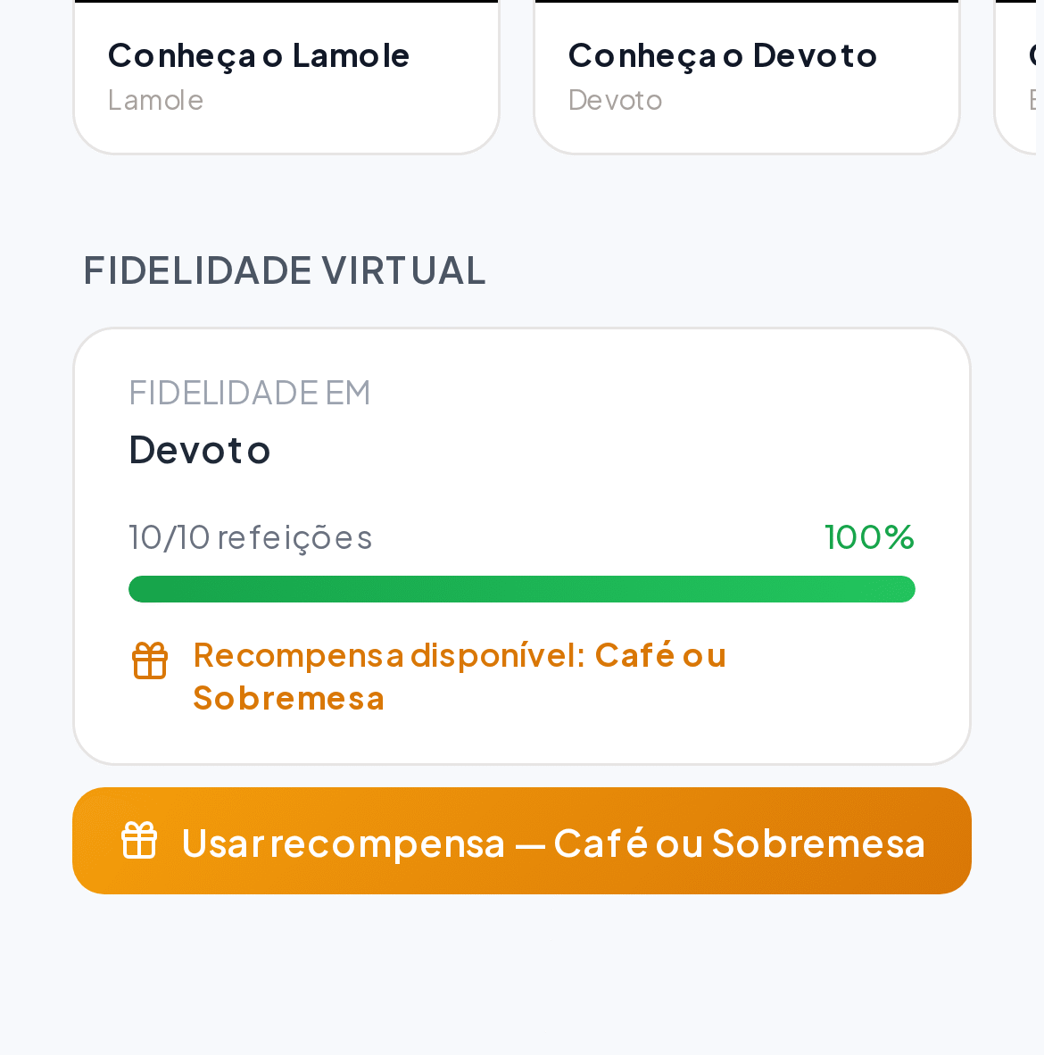 Card de fidelidade mostrando recompensa disponível